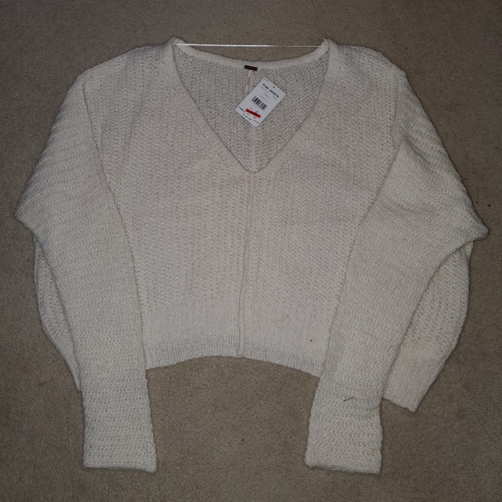 NWT  Free People Moonbeam V-Neck Sweater Ivory Size S